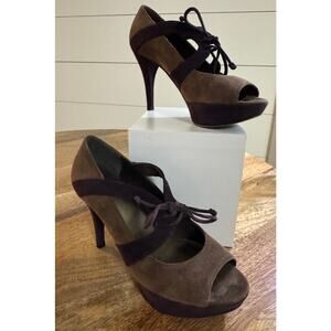 Stuart Weitzman Two-Tone Suede Lace-Up Heels, Size 5.5